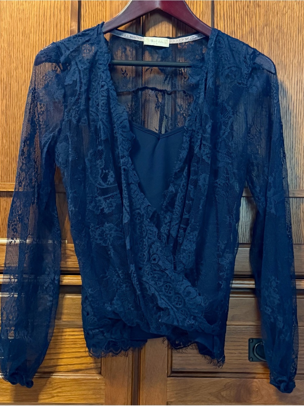 Altar'd State Lace Surplice Faux-Wrap Layered Cami Blouse Coquette Boho Chic